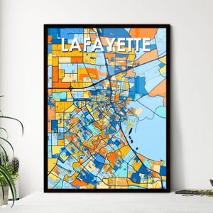 Lafayette Louisiana Art Map Poster - Décoration murale vibrante | Cadeau unique pour décoration d'intérieur