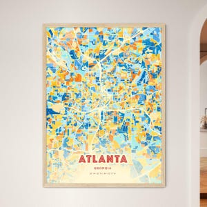 Atlanta Georgia Küstenfarben Kunst Karte, Atlanta USA Stadt Karte - individueller Posterdruck oder digitaler Download