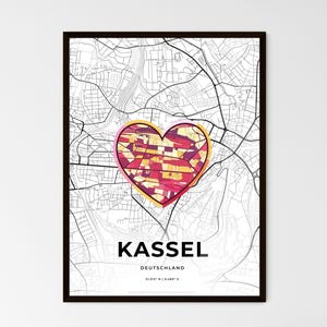 KASSEL ALEMANIA – Mapa donde todo empezó - Elija uno de los tres estilos - Impresión de póster personalizable, regalo personalizado