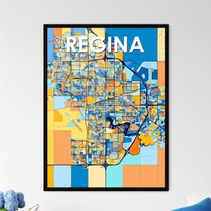 Poster carte artistique de Regina Canada - Décoration murale vibrante pour la maison | Cadeaux personnalisables uniques - Design accrocheur !