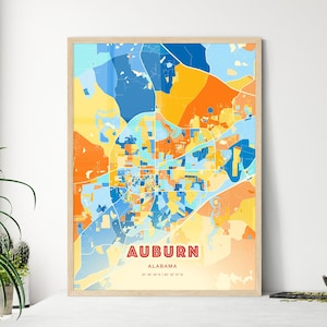 Auburn Alabama kustkleuren kunstkaart Auburn stadsplan Verenigde Staten - aanpasbare posterprint of digitale download