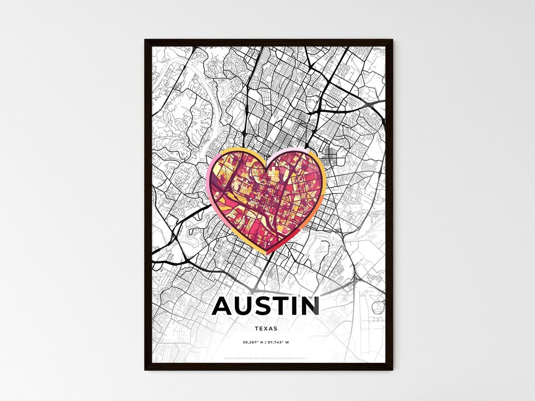 Austin Minimal Art Map With Colorful Icon - Choose One of Three Styles ...