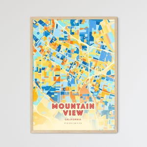 Carte artistique de couleurs côtières de Californie de Mountain View, affiche de ville natale créative bicolore de Mountain View Usa, également en téléchargement numérique