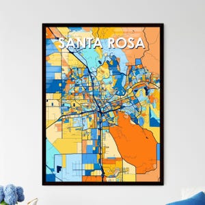 Affiche de carte artistique de Santa Rosa, Californie - Décoration murale vibrante pour la maison | Cadeaux uniques et personnalisables