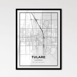 Tulare, California: Mapa de la ciudad de estilo escandinavo para una decoración moderna del hogar