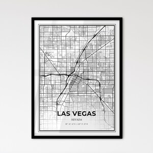 Las Vegas, Nevada - Mapa de la ciudad de estilo escandinavo para una decoración moderna del hogar - Póster en blanco y negro