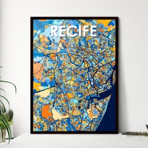 Poster carte artistique de Recife, Brésil - Décoration murale colorée et unique pour la maison ou cadeau personnalisable parfait pour toute occasion !