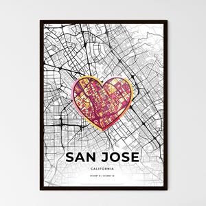 Mapa de arte minimalista de San José, California, con ícono colorido: elija uno de los tres estilos: impresión de póster personalizable, regalo personalizado
