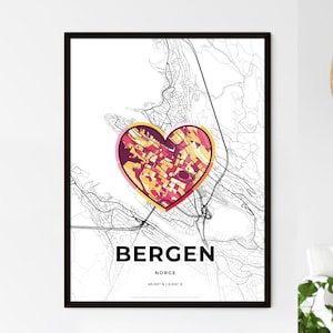 BERGEN NORUEGA – Mapa donde todo empezó - Elija uno de los tres estilos - Impresión de póster personalizable, regalo personalizado