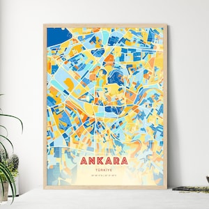 Carte artistique d'Ankara Turquie couleurs côtières, carte de la ville d'Ankara Turquie - impression poster personnalisable ou téléchargement numérique