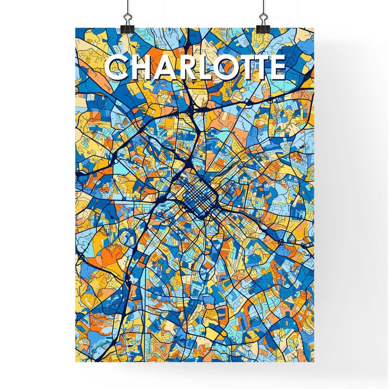 Charlotte NC Art Map Print Vibrant Colorful Wall Decor for Unique Home