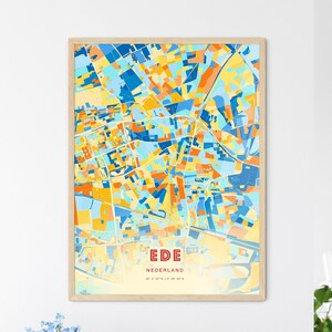 Carte artistique des couleurs côtières d'Ede, Pays-Bas, carte de la ville d'Ede, Pays-Bas, impression poster personnalisable ou téléchargement numérique