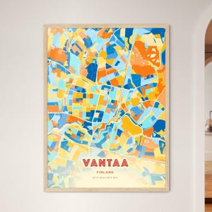 Carte artistique des couleurs côtières de Vantaa Finlande, carte de la ville de Vantaa Finlande - affiche personnalisable ou téléchargement numérique