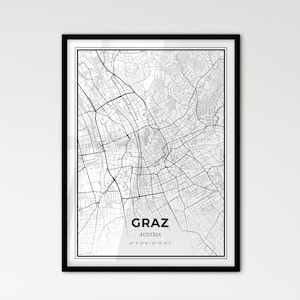 Graz Österreich - Skandinavischer Stadtplan für das moderne Wohndekor - schwarz und weiß Poster