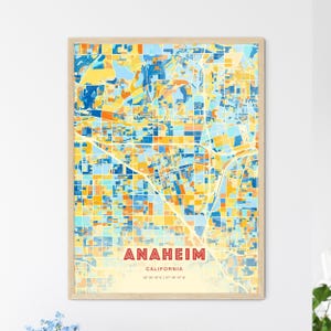 Anaheim Decor Ideas, Modern City Print, California Wall Art, Colorful Artistic Map Poster, Custom Anaheim Map Artwork Gift, Framed or Dibond