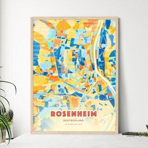 Carte artistique de couleurs côtières de Rosenheim en Allemagne, affiche de ville natale créative bicolore de Rosenheim Deutschland, également en téléchargement numérique