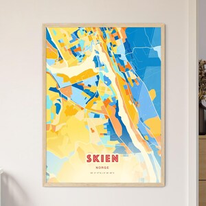 Carte artistique des couleurs côtières de Skien Norvège, carte de la ville de Skien Norge - affiche personnalisable ou téléchargement numérique