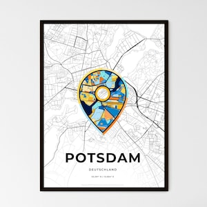 Kaart Potsdam-Duitsland: kies een van de drie stijlen: aanpasbare posterprint, gepersonaliseerd cadeau