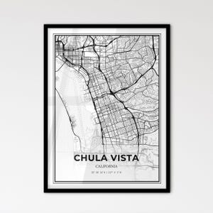 Mapa de Chula Vista, California - Estilo escandinavo para decoración moderna del hogar - Póster en blanco y negro
