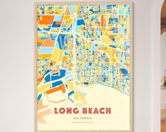 Long Beach Wall Art Print - Bright Coastal City Map