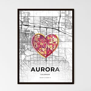 Carte minimale du Colorado aurora avec icône colorée - Choisissez l'un des trois styles - Impression d'affiche personnalisable, cadeau personnalisé