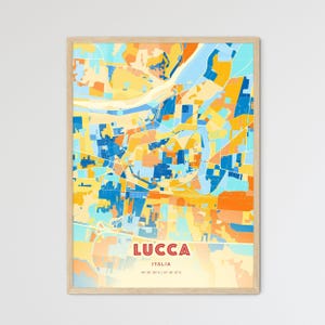 Carte artistique de couleurs côtières de Lucques en Italie, carte de la ville de Lucques en Italie - affiche personnalisable ou téléchargement numérique