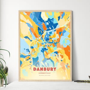 Carte artistique de couleurs côtières de Danbury, Connecticut, affiche créative bicolore de ville natale de Danbury Usa, également en téléchargement numérique
