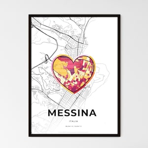 MESSINE ITALIE - Carte du lieu où tout a commencé - Choisissez l'un des trois styles proposés - Poster personnalisable, cadeau personnalisé