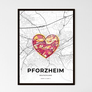 PFORZHEIM ALLEMAGNE - Carte du lieu où tout a commencé - Choisissez l'un des trois styles proposés - Poster personnalisable, cadeau personnalisé