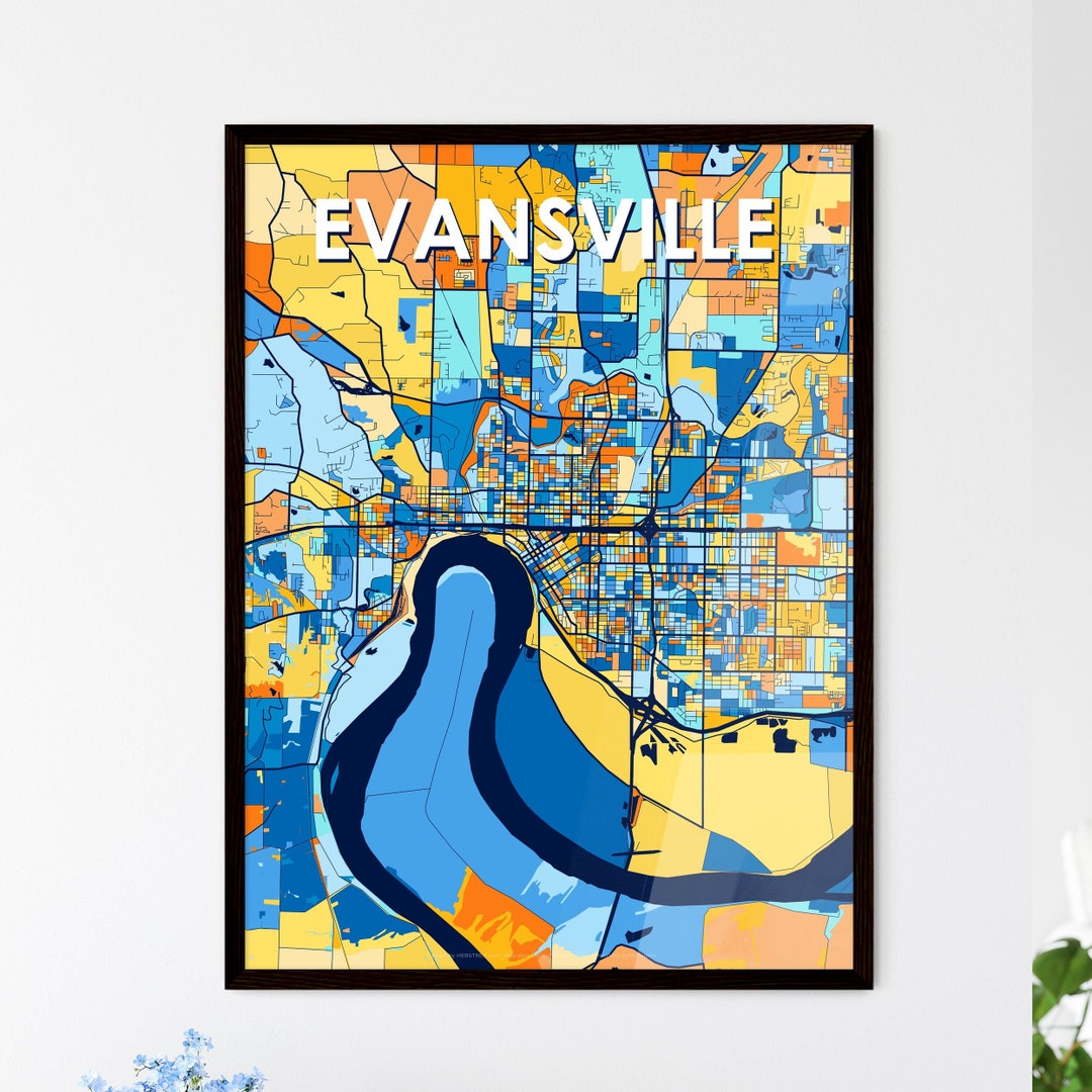 EVANSVILLE INDIANA Vibrant Colorful Art Map Poster Perfect Gift for 