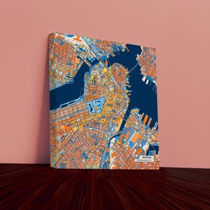Boston Massachusetts Canvas Print – Colorful City Map | Unframed or Framed (Wood, Black, Gold)