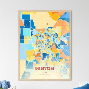 Carte artistique couleurs de la côte de Denton, Texas, carte de la ville de Denton, États-Unis - Poster personnalisable, cadre ou aluminium dibond