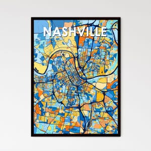 Póster del mapa artístico de Nashville, Tennessee: decoración de pared vibrante, regalo único para decorar el hogar. ¡Personalización disponible!