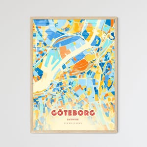 Carte artistique de couleurs côtières de Göteborg, Suède, carte de la ville de Göteborg Sverige - affiche personnalisable ou téléchargement numérique