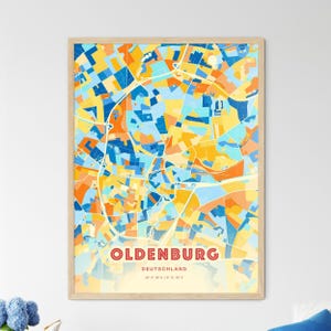 Carte artistique couleurs côtières d'Oldenburg en Allemagne, carte de la ville d'Oldenburg en Allemagne - impression poster personnalisable ou téléchargement numérique