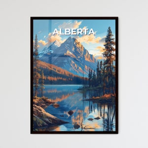 Lebendiges Bergsee Gemälde - Alberta, Kanada - Natürliche Landschaft - Künstlerische Landschaft - Malerisches Kunstwerk - Bäume und Felsen