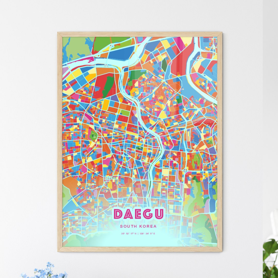 DAEGU SOUTH KOREA Crazy Colorful Art Map Customizable Poster Print ...