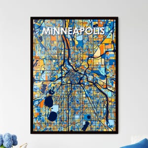Affiche de carte artistique Minneapolis - Décoration murale colorée unique, idéale pour un cadeau ou une décoration d'intérieur