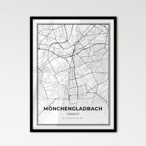Mönchengladbach Deutschland - Stadtplan im Skandinavischen Stil für das moderne Wohndekor - schwarz und weiß Poster