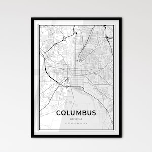 Columbus Georgia - Plan de la ville de style scandinave pour une décoration intérieure moderne