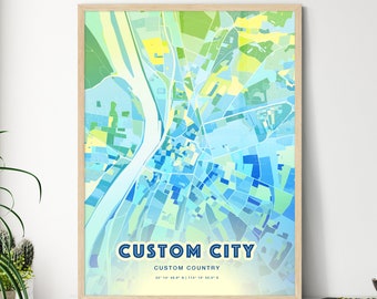 Custom COOL BLUE City Map Two-toned Creative Hometown City Poster