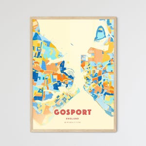 Carte artistique de couleurs côtières de Gosport en Angleterre, carte de la ville de Gosport en Angleterre - affiche personnalisable ou téléchargement numérique