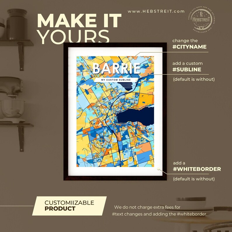 Barrie, Canada Art Map Poster Vibrant, Unique Wall Decor Perfect for