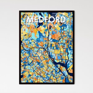 Mappa artistica di Medford, MA - Decorazione murale unica / Regalo personalizzabile per l'arredamento di interni di casa o ufficio