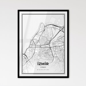 İzmir Türkei - Stadtplan im skandinavischen Stil für das moderne Wohndekor - schwarz weiß Poster