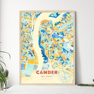 Camden NJ Wall Art: Colorful Map Print (Two-Toned Poster)