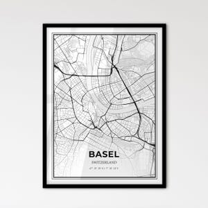 Basel Schweiz - Stadtplan im Skandinavischen Stil für die moderne Dekoration - schwarz-weiß Poster
