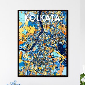 Poster carte artistique de Kolkata, Inde - Décoration murale vibrante pour des cadeaux uniques | Superbe design d'intérieur