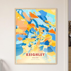 Carte artistique des couleurs côtières de Keighley, Angleterre, carte de la ville de Keighley, Angleterre - affiche personnalisable ou téléchargement numérique