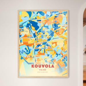 Carte artistique de couleurs côtières de Kouvola Finlande, carte artistique de Kouvola Finlande, impression poster personnalisable ou téléchargement numérique